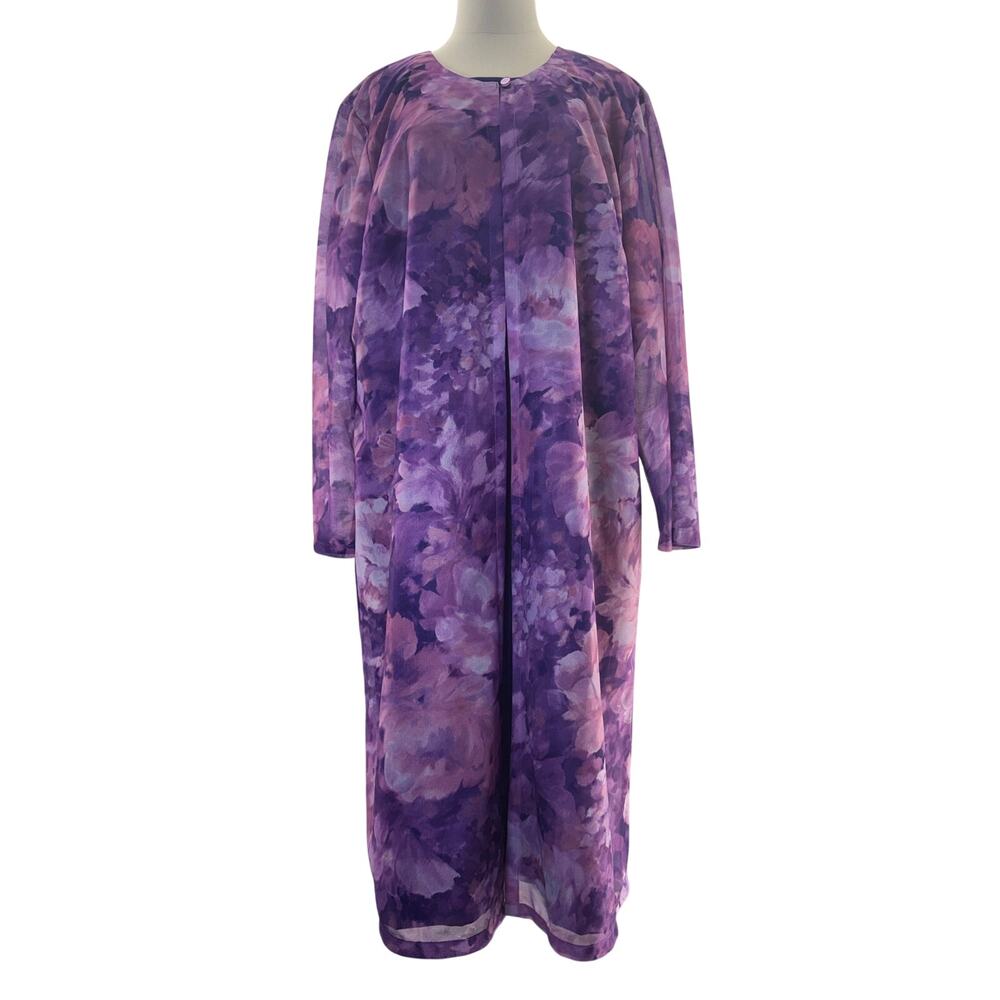 Vintage 90s Vicki Wayne Purple Floral Dress & Sheer Jacket Plus Size 20W